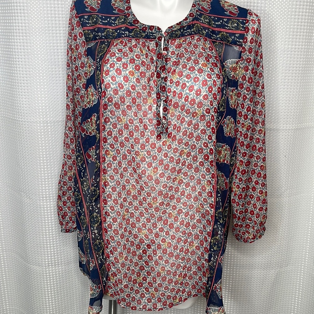 Lucky Brand Blouse Boho Lightweight Tunic Top 5 Buttons Sz 2X